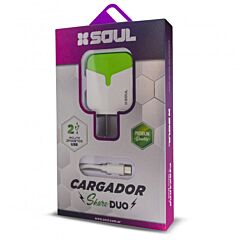 Cargador Rápido Duo 2 USB 2.4A + Cable Micro USB Soul Blanco