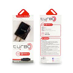 Cargador Turbo S01 3.1A 1 Puerto Tipo C + Cable C - Ip Negro